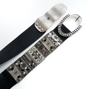 Chico's black leather silver tone embellished belt